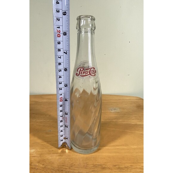 Vintage 8 oz Clear Swirl Glass Pepsi/Pepsi-Cola Crown Top Bottle 8 3/4 in Tall - Picture 11 of 14